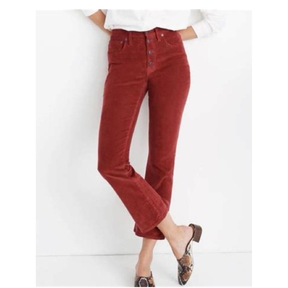 Madewell Cali Demi-Boot Corduroy Pants Rust Red 30 Button Fly High Rise Cropped